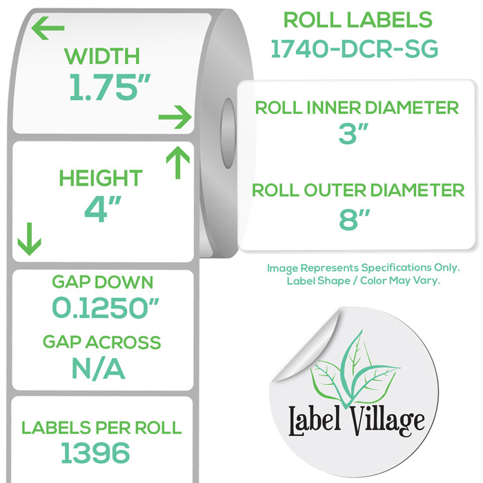 1.75" x 4.00" Rectangle SemiGloss White Roll Labels on a 3" Core With Double Capacity