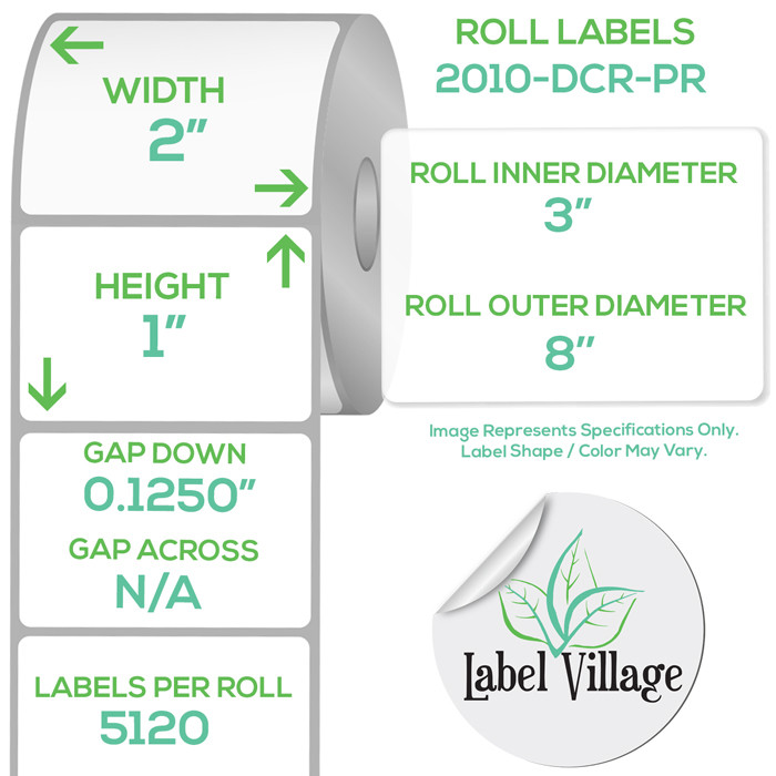 2.00" x 1.00" Rectangle Premium Matte White Roll Labels on a 3" Core With Double Capacity