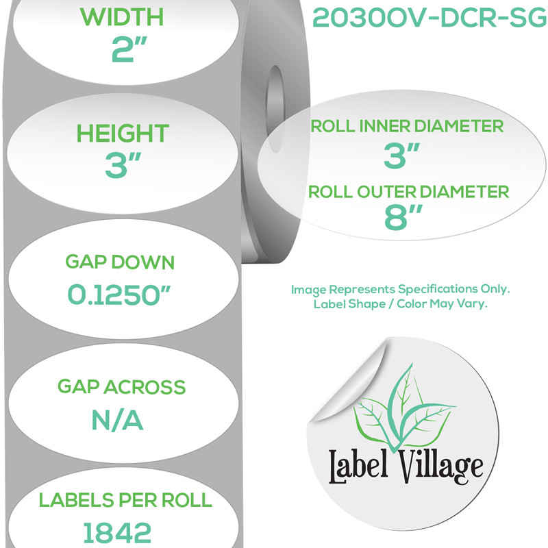 2.00" x 3.00" Oval SemiGloss White Roll Labels on a 3" Core With Double Capacity