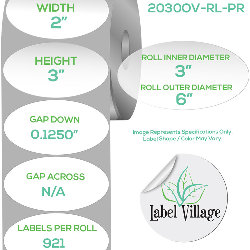 2.00" x 3.00" Oval Premium Matte White Roll Labels on a 3" Core