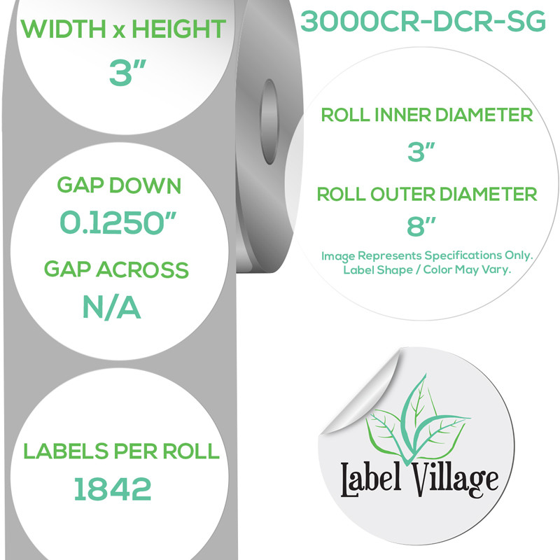 3.00" Circle SemiGloss White Roll Labels on a 3" Core With Double Capacity