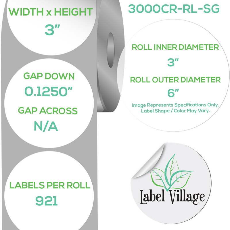 3.00" Circle SemiGloss White Roll Labels on a 3" Core