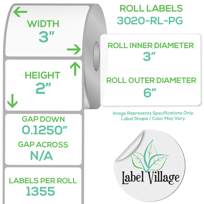 3.00" x 2.00" Rectangle Gloss White Roll Labels on a 3" Core