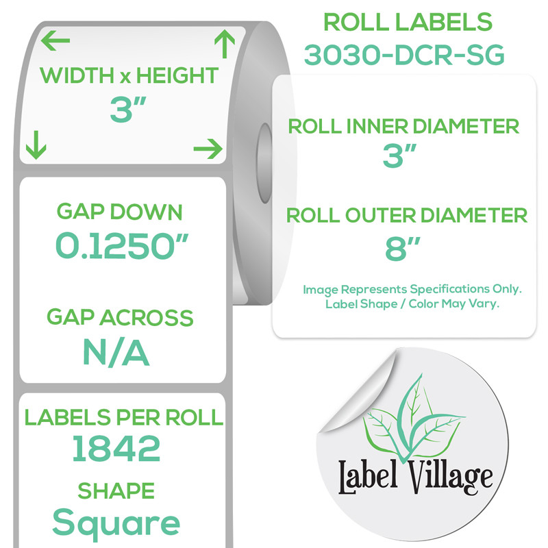 3.00" Square SemiGloss White Roll Labels on a 3" Core With Double Capacity