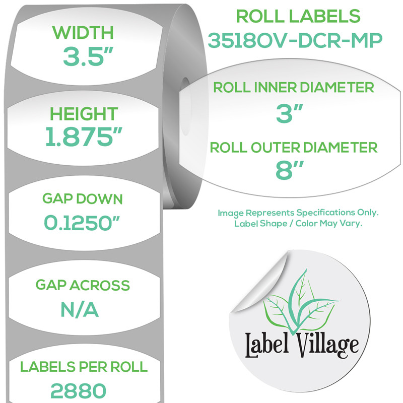 3.50" x 1.875" Squared Oval White Roll Labels on a 3" Core With Double Capacity