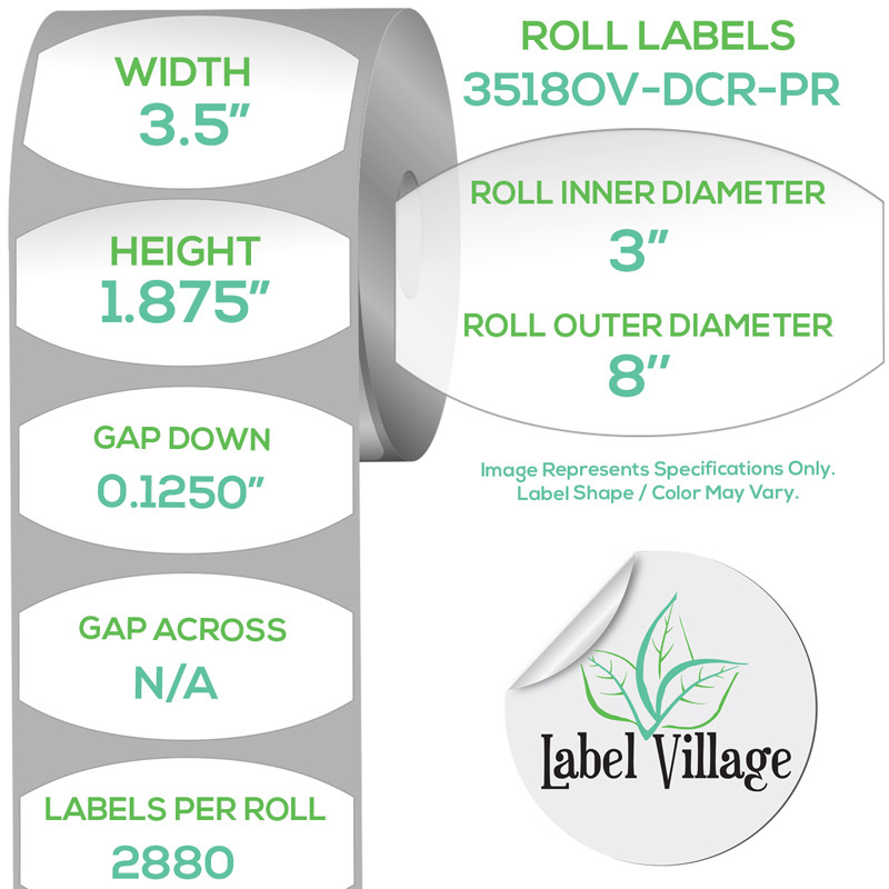 3.50" x 1.875" Squared Oval Premium Matte White Roll Labels on a 3" Core With Double Capacity