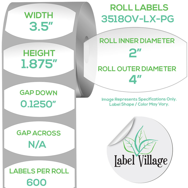 3.50" x 1.875" Squared Oval Gloss White Roll Labels on a 2" Core