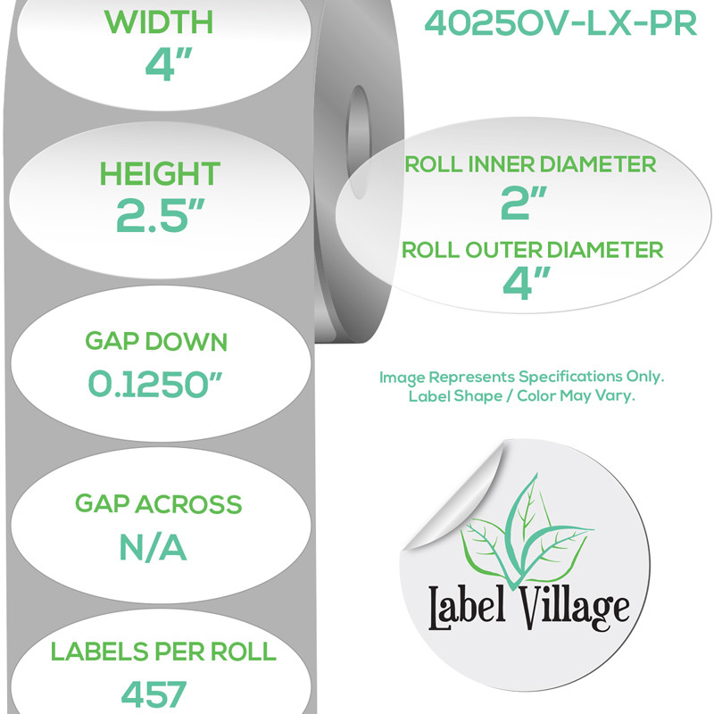 4.00" x 2.50" Oval Premium Matte White Roll Labels on a 2" Core