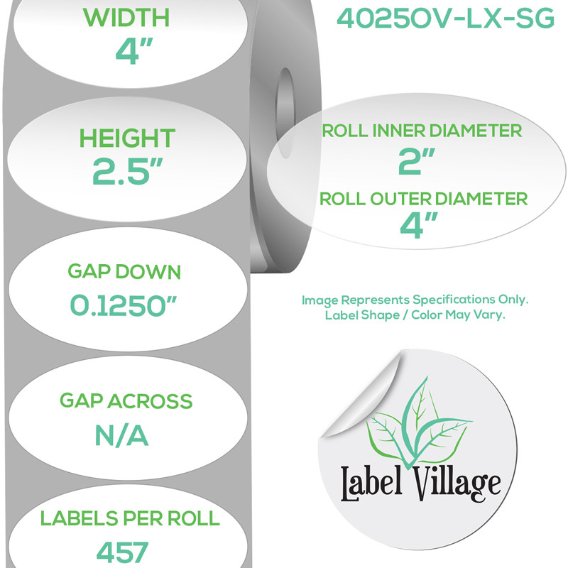 4.00" x 2.50" Oval SemiGloss White Roll Labels on a 2" Core