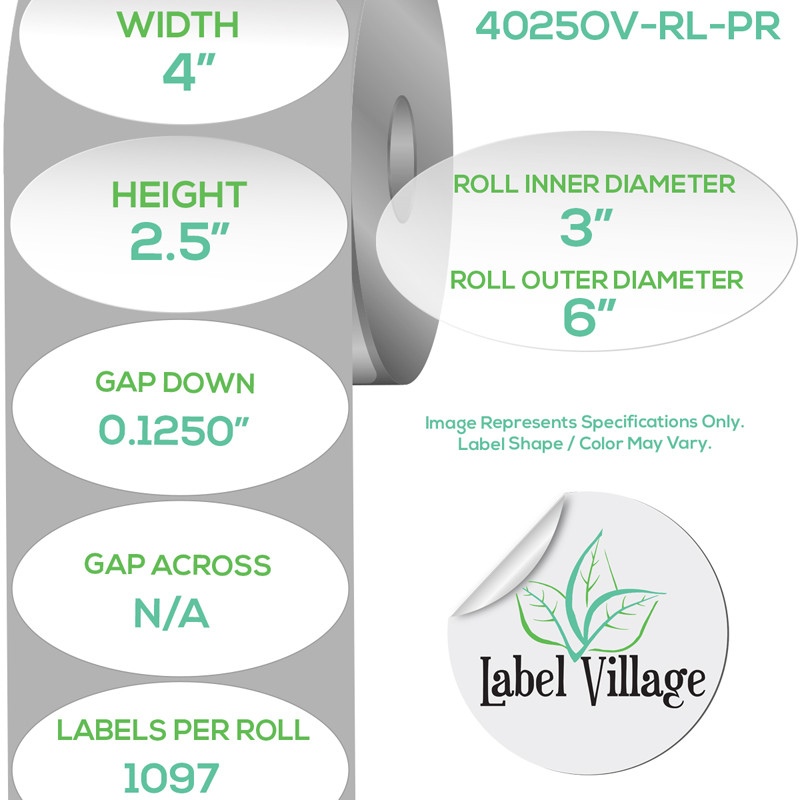 4.00" x 2.50" Oval Premium Matte White Roll Labels on a 3" Core