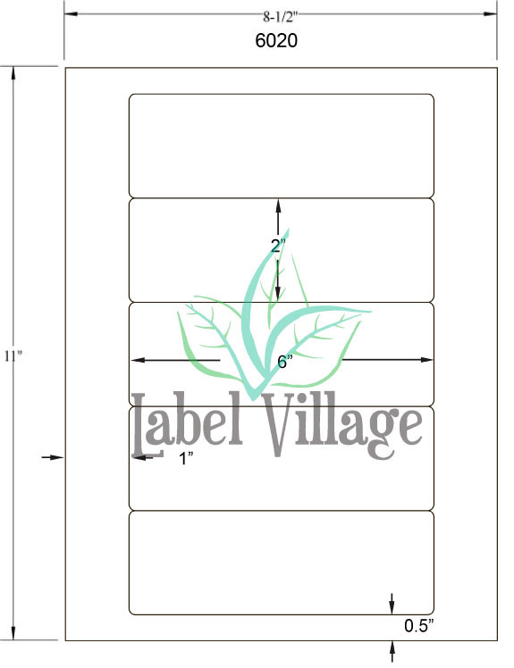 6.0" x 2.0" Rectangle White Sheet Labels