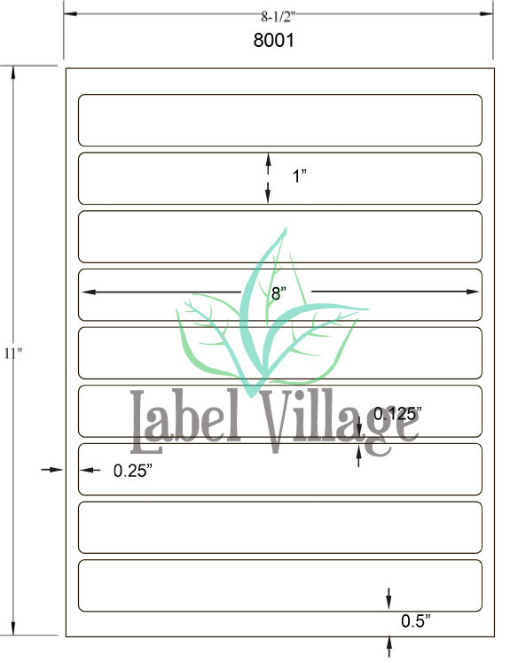 8.0" x 1.0" Rectangle Fluorescent Green Sheet Labels