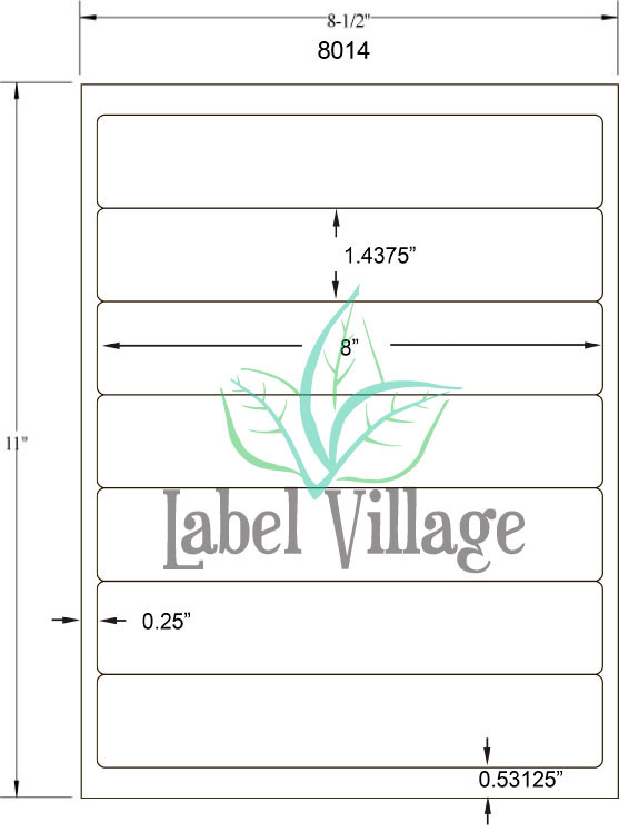 8.0" x 1.4375" Rectangle White Sheet Labels