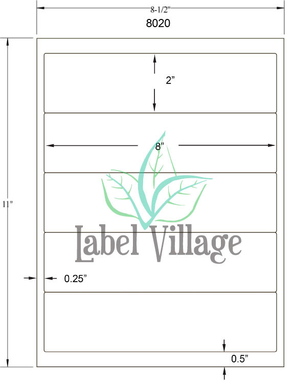 8.0" x 2.0" Rectangle White Sheet Labels