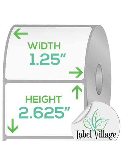 1.25" x 2.625" Rectangle Gloss White Roll Labels on a 3" Core With Double Capacity