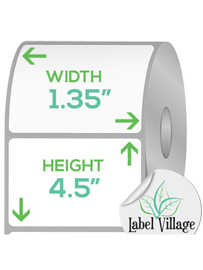 1.35" x 4.50" Rectangle VividGloss White Roll Labels on a 3" Core With Double Capacity