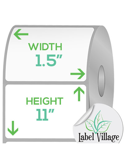 1.50" x 11.00" Rectangle White Roll Labels on a 2" Core