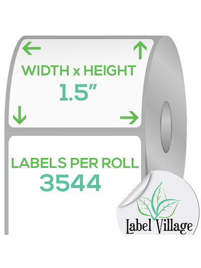 1.5" Square Gloss White Roll Labels on a 3" Core With Double Capacity