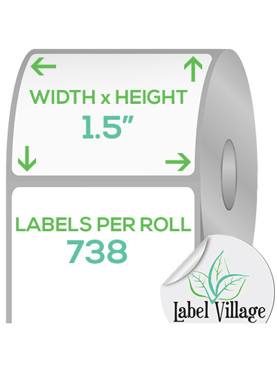 1.5" Square Gloss White Roll Labels on a 2" Core