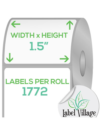 1.5" Square White Roll Labels on a 3" Core