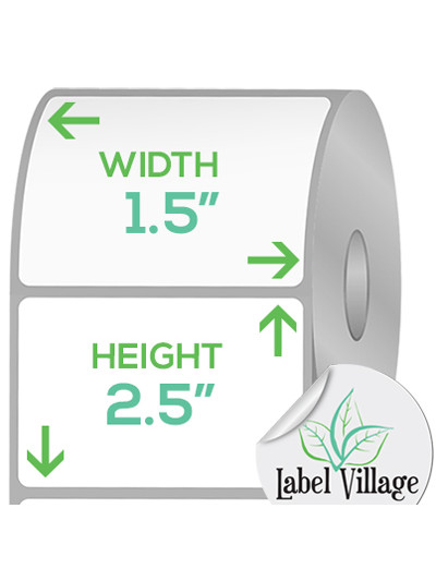 1.50" x 2.50" Rectangle Gloss White Roll Labels on a 3" Core With Double Capacity