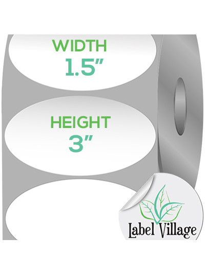 1.50" x 3.00" Oval Gloss White Roll Labels on a 3" Core With Double Capacity