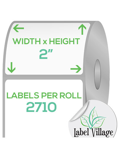 2.00" Square Gloss White Roll Labels on a 3" Core With Double Capacity