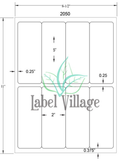2.0" x 5.0" Rectangle White Sheet Labels