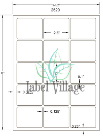 2.5" x 2.0" Rectangle White Sheet Labels