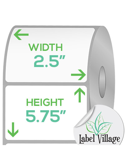 2.50" x 5.75" Rectangle Gloss White Roll Labels on a 2" Core