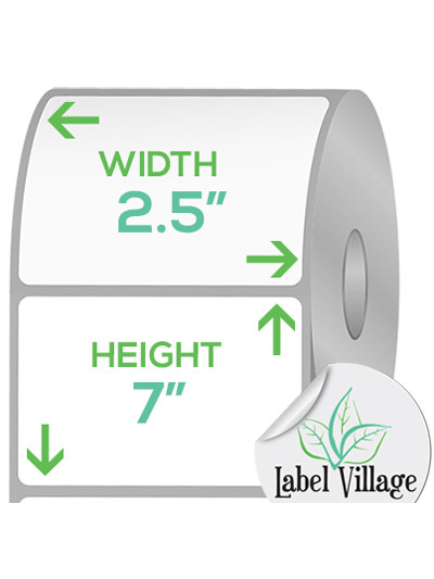 2.50" x 7.00" Rectangle White Roll Labels on a 3" Core With Double Capacity