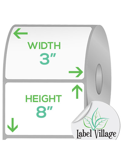 3.00" x 8.00" Rectangle SemiGloss White Roll Labels on a 3" Core With Double Capacity