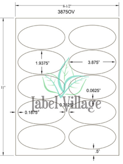 1.875" x 1.9375" Oval White Sheet Labels
