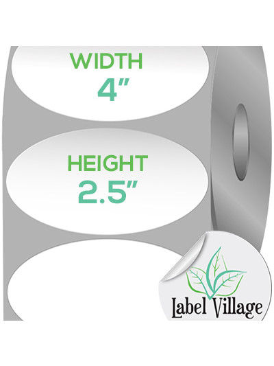4.00" x 2.50" Oval White Roll Labels on a 3" Core With Double Capacity