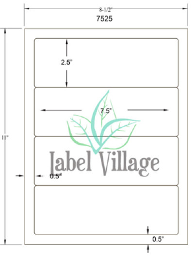 7.5" x 2.5" Rectangle White Sheet Labels