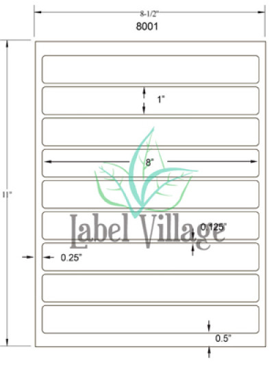 8.0" x 1.0" Rectangle SemiGloss White Sheet Labels