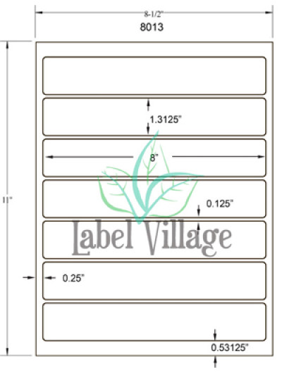 8.0" x 1.3125" Rectangle White Sheet Labels
