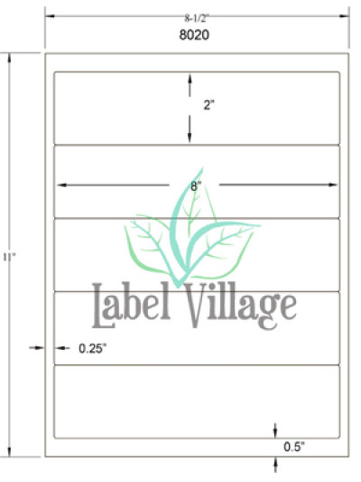8.0" x 2.0" Rectangle Gloss White Sheet Labels